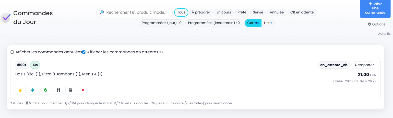 Commandes du jour dans Silalink